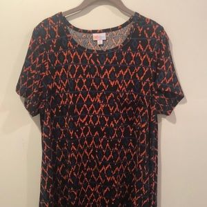 LulaRoe Carly Dress Ikat Geometric Orange Medium